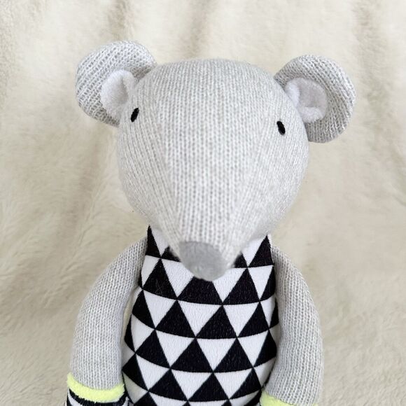 Cloud Island Target Gray Knit Mouse Plush Black Stripe Triangles 12" Stuffed Toy - Picture 2 of 7